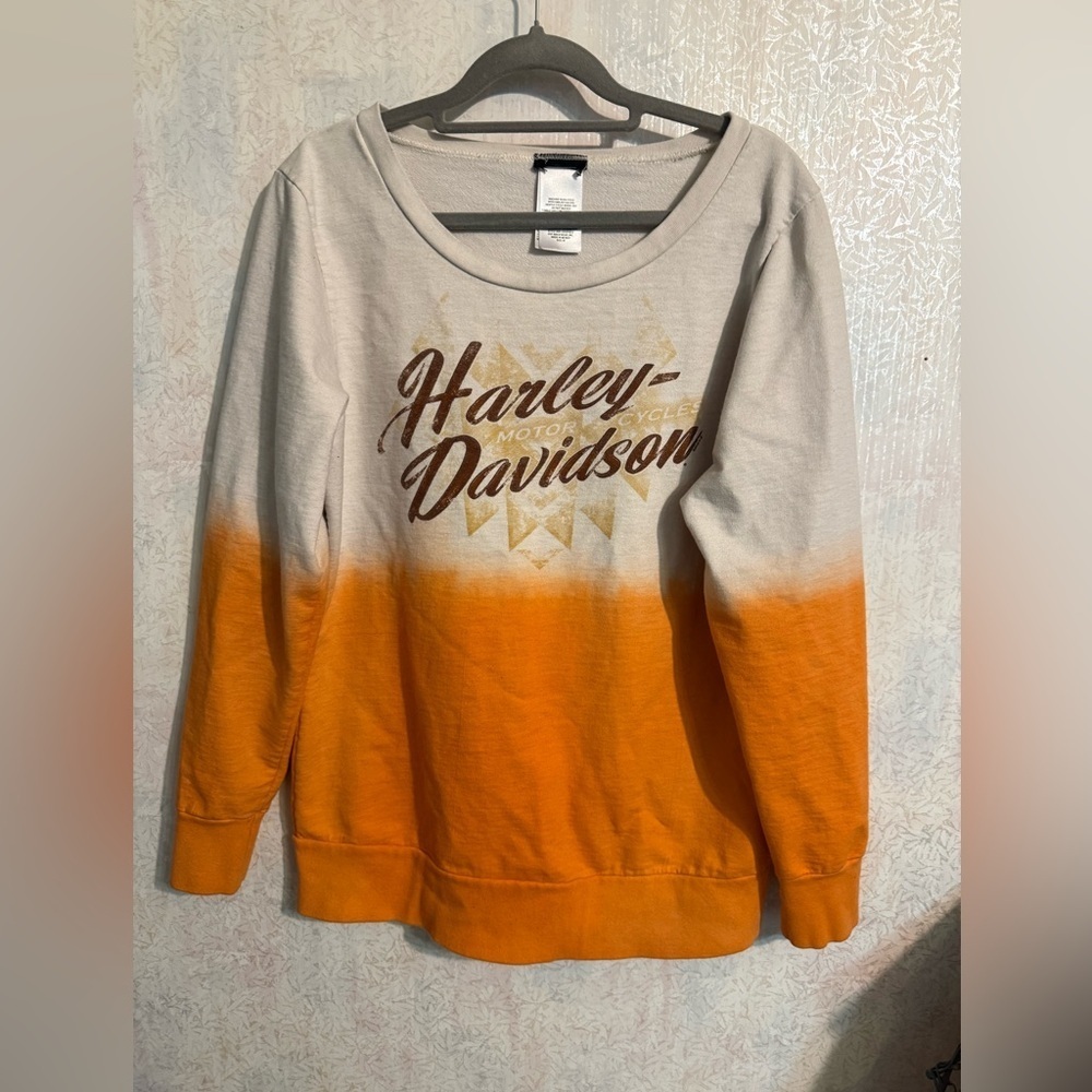Harley-Davidson Women's Cream and Orange Dip-Dye Oversized Sweatshirt, Sz Medium